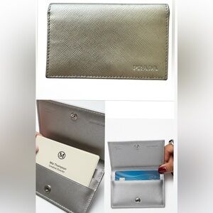 Prada Saffiano Leather Metallic Silver Card Case